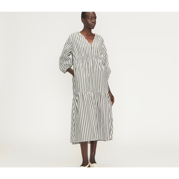 NWT EVERLANE The Poplin Tiered Dress Bone Black XXS - Picture 1 of 6